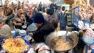 Famous street food of Kabul Afghanistan  Breakfast food  Fish fry  Kabuli Pulao  Rush on Ashak [upl. by Annoynek]