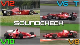 One Brand One Racetrack Ferrari F1 Engines Soundcheck  2014 V6 Turbo V8 V10 V12 [upl. by Inaja]