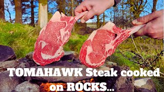 How to Cook TOMAHAWK Steak on Rocks ASMR Outdoor CookingRelaxing Video [upl. by Anahsirk]