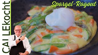 Spargelragout Grüner Spargel in Sahnesoße mit pochiertem Ei – Omas Rezept [upl. by Winfrid]