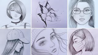 6 easy girl drawing ideas  part  6   Pencil sketch Tutorials  Art Videos [upl. by Shanney]