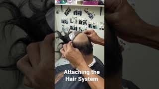 Attaching the Hair System Toupee Hair Replacement [upl. by Elum]