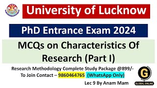 Characteristics Of Research Part I  PhD Entrance Exam  University of Lucknow 2024 [upl. by Semreh]