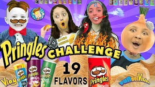 PRINGLES CHALLENGE 19 Flavors Taste Test Lex Mike Chase amp Aunt Heidi FUNnel Family [upl. by Sivia253]