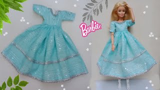 Making beautiful doll long frock doll dress making easy diy Barbie clothesADoll designer❤️ [upl. by Hekker844]