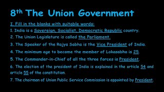 Class 8 The Union Government  Class 8  Classwork  Notes [upl. by Mariquilla]