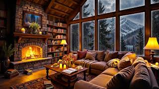 Cozy Winter Cabin Ambience 🔥 Relaxing Jazz Music Snowfall and Crackling Fireplace for Study Sleep [upl. by Ahseral]