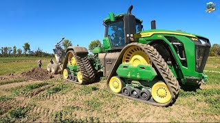 John Deere 9RX 770 Tractor pulling a Tile Plow in Indiana [upl. by Woodley]