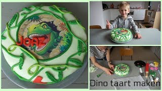 Taart maken  decoreren Dino taart  dinosaurus taart [upl. by Ferree]