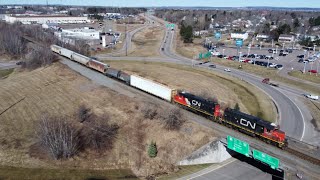 Awesome Aerial 4K View Two EMD Geeps Lead Local Tran CN 537 at Moncton NB [upl. by Beilul]