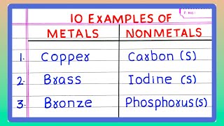 METALS AND NONMETALS EXAMPLES  LIST  5  10 EXAMPLES OF METALS AND NONMETALS [upl. by Adiaroz849]