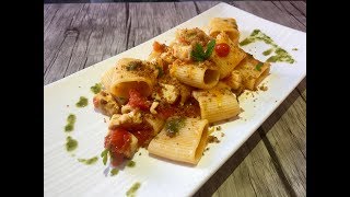 Mezzi paccheri con ragù di ricciola olio al basilico e mollica tostata allarancia [upl. by Rose]