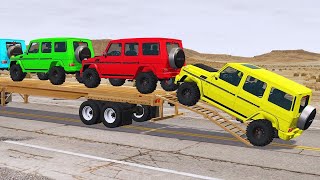 Double Flatbed Trailer Truck vs Speedbumps Train vs Cars Tractor vs Train Beamng Drive368 [upl. by Althee]