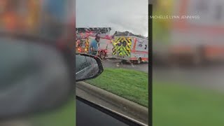 Severe storms call canopy awning to collapse at Yadkinville gas station [upl. by Eetnwahs]