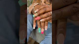 Green and Pink French Manicure with Sugar Glitter and Bling [upl. by Gearhart]