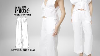 SCANDI PANTS SEWING TUTORIAL Wideleg pants sewing pattern quotMILLIEquot PANTS [upl. by Kilan]