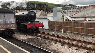 7827 Lydham Manor runs round its train in Kingswear [upl. by Elleiram]