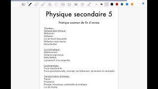 Pratique examen de physique secondaire 5 de fin dannée [upl. by Ytsrik]