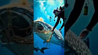 Rescuing a Whale Shark Trapped in a Net  A Brave Diver Teams Missionshorts foryou [upl. by Brackett]