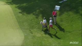 Perrine Delacour Makes Par from Behind the Bleachers on 17th in RD2 of 2016 Kingsmill [upl. by Goldenberg]