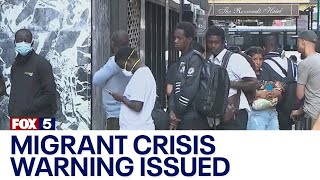 NYC migrant crisis Women children may soon have to sleep outdoors in tents mayor warns [upl. by Rydder]