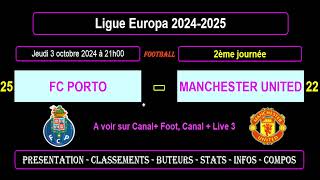 FC PORTO  MANCHESTER UNITED  2ème journée  Ligue Europa 20242025 [upl. by Carilla388]