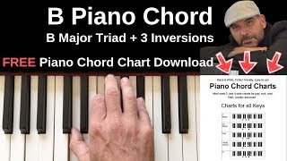 B Chord Piano  B Major Triad  Inversions Tutorial  FREE Chord Chart [upl. by Sitoeht]