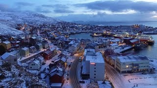 HONNINGSVÅG  The northernmost town in Europe Aerial film [upl. by Humble]