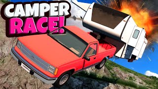 Racing Trucks with Campers on a Dangerous Mountain in BeamNG Drive Mods [upl. by Elbys]