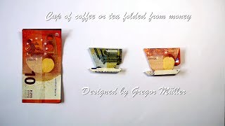 Kaffeetasse aus Geldschein gefaltet Origami Anleitung deutsche Untertitel Design Gregor Müller [upl. by Slosberg]