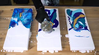 OCEAN art triptich  acrylic pouring painting  without a Torch [upl. by Nwahc973]