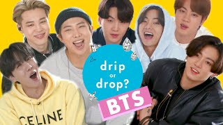 BTS Reacts to Their Favorite Fashion Trends  Drip Or Drop  Cosmopolitan [upl. by Krum]