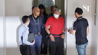 Accused in Yishun murder case brought back to incident scene [upl. by Buskirk55]