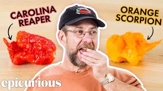 Pepper X Creator Ed Currie Tastes 10 Of The Hottest Peppers in the World  Epicurious [upl. by Siulesoj]