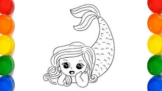 Stylish Mermaid drawing amp painting for Toodlers Easy Mermaid colouring step by step for kids [upl. by Karr]