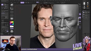 Willem Dafoe Likeness Sculpting in ZBrush Live Stream [upl. by Jeanelle]