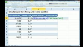 Excel  Umsatzsteuer und Bruttopreis berechnen [upl. by Jessi681]