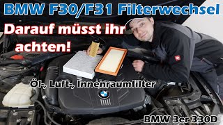 BMW 3er F30 F31 Filterwechsel BMW 330d  258 PS  Ölwechsel N57  N47 [upl. by Crispen390]