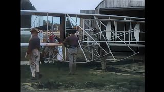 4k 50fps colorized 1908 First Airplane Flight filmed The Wright Military Flyer [upl. by Odrautse]