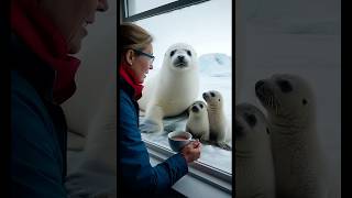 A touching story about a seal mama and her pups getting food from and rescued by humans animallover [upl. by Ariad921]