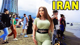 Walking Tour In IRAN Caspian Sea beach 2024 🇮🇷 Beach fun IRANIAN Girls and Boys [upl. by Iden]