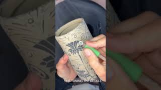 Etching process  a Quick Look into sgraffito detailing ceramic pottery [upl. by Odnama924]