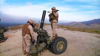 Artillery Marine M327 Towed Rifle Mortar Weapon Live Fire [upl. by Etnohs]