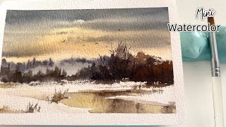 Mini watercolor winter evening [upl. by Irena51]