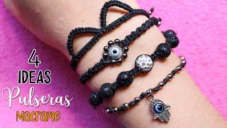 4 PULSERAS DE HILO fáciles 🖤 SET NEGRO 🖤 Macrame tutorial [upl. by Mharba]