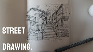 Street  1 Point Perspective  Drawing  Timelapse [upl. by Nyladnek649]