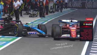 Ocon hits Leclerc in the pit lane and receives 10 sec penalty before the sprint starts  F1 Miami GP [upl. by Pelaga]