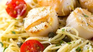 Pan Seared Scallops with Lemon Caper Pasta [upl. by Nylyahs]