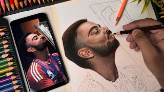 Virat Kohli Drawing Virat Kohli Kissing Trophy Colour pencil Drawing Tutorial 😍 [upl. by Cassil]