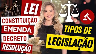 LEGISLAÇÃO  Constituição Emenda Leis Medida Provisória Decreto Resolução  TIPOS DE NORMAS [upl. by Lani924]